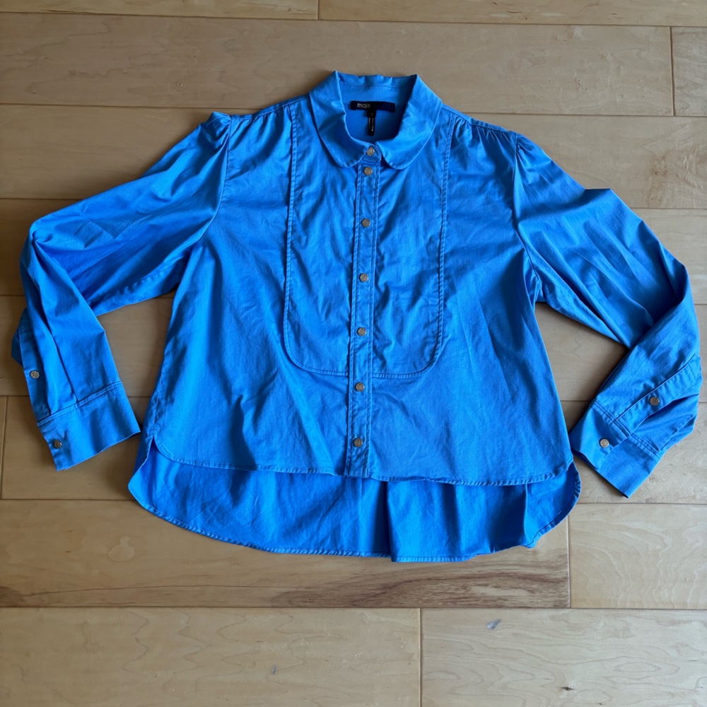 Maje Cinema Cropped Blue Button Down Shirt - Picture 10 of 17